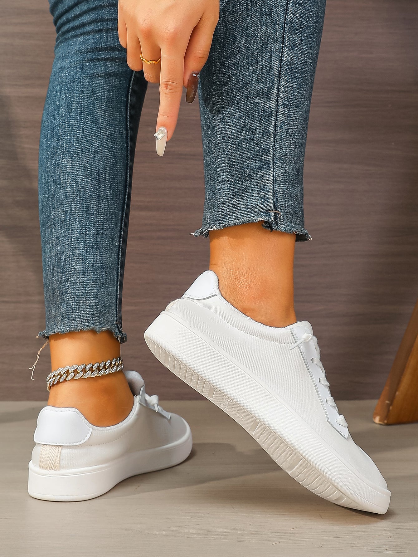 Women's White Lace-Up Platform Canvas Sneakers