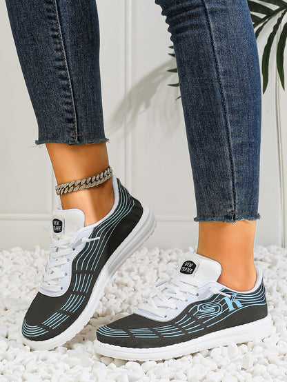 Women's Wave Pattern Lace-Up Sport Sneakers