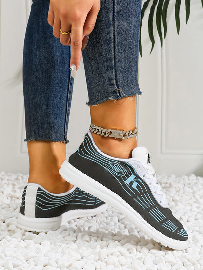 Women's Wave Pattern Lace-Up Sport Sneakers