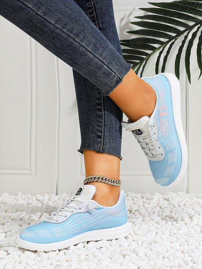 Women's Wave Pattern Lace-Up Sport Sneakers