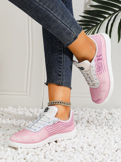 Women's Wave Pattern Lace-Up Sport Sneakers