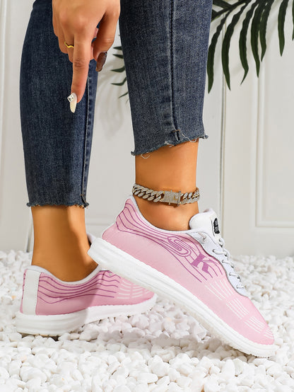 Women's Wave Pattern Lace-Up Sport Sneakers