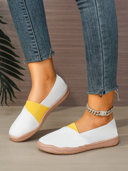 Women's White & Yellow Color Block Slip-On Loafers
