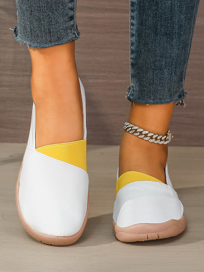 Women's White & Yellow Color Block Slip-On Loafers