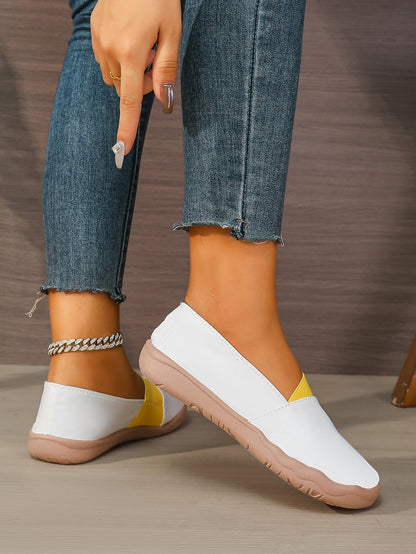 Women's White & Yellow Color Block Slip-On Loafers