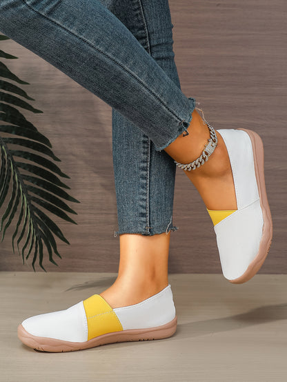 Women's White & Yellow Color Block Slip-On Loafers