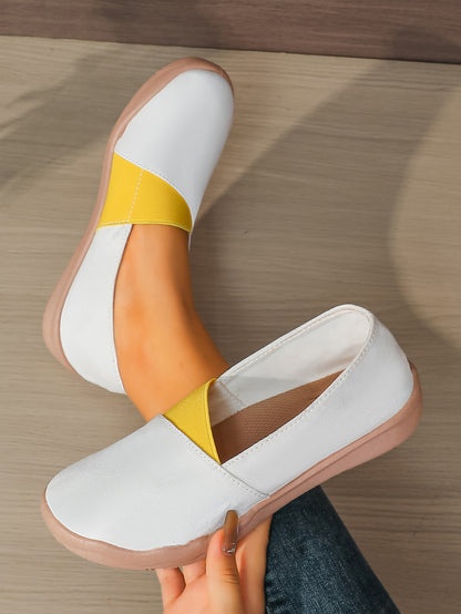 Women's White & Yellow Color Block Slip-On Loafers