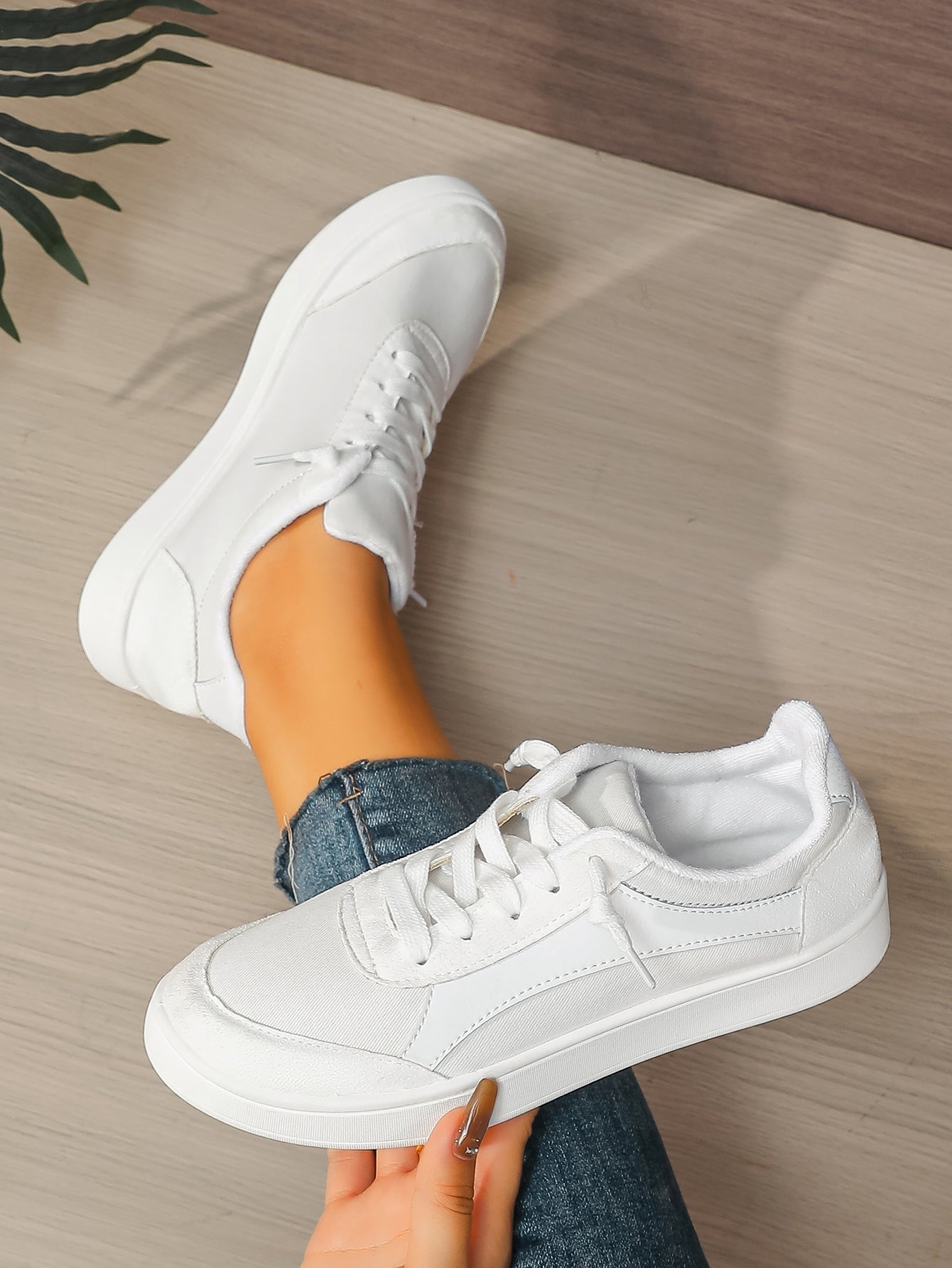 Women's White Lace-Up Casual Sneakers