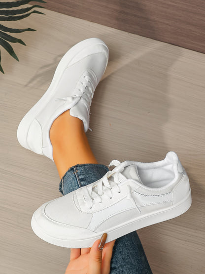 Women's White Lace-Up Casual Sneakers