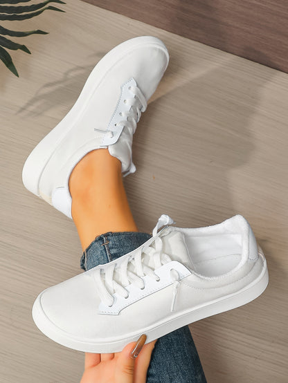Women's White Lace-Up Platform Canvas Sneakers