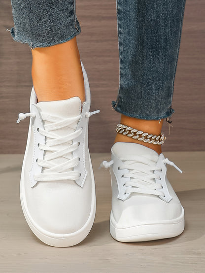 Women's White Lace-Up Platform Canvas Sneakers