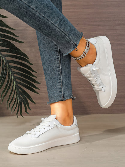 Women's White Lace-Up Platform Canvas Sneakers