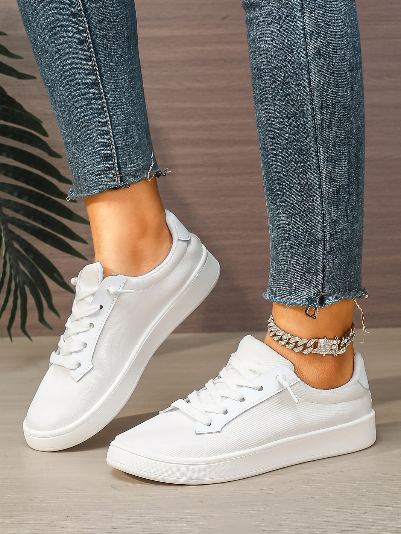 Women's White Lace-Up Platform Canvas Sneakers