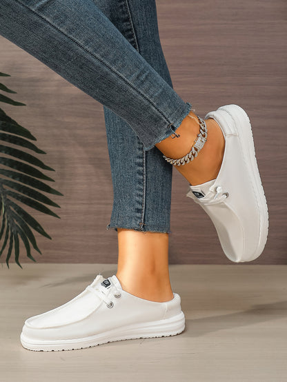 Women's White Casual Lace-Up Boat Shoes
