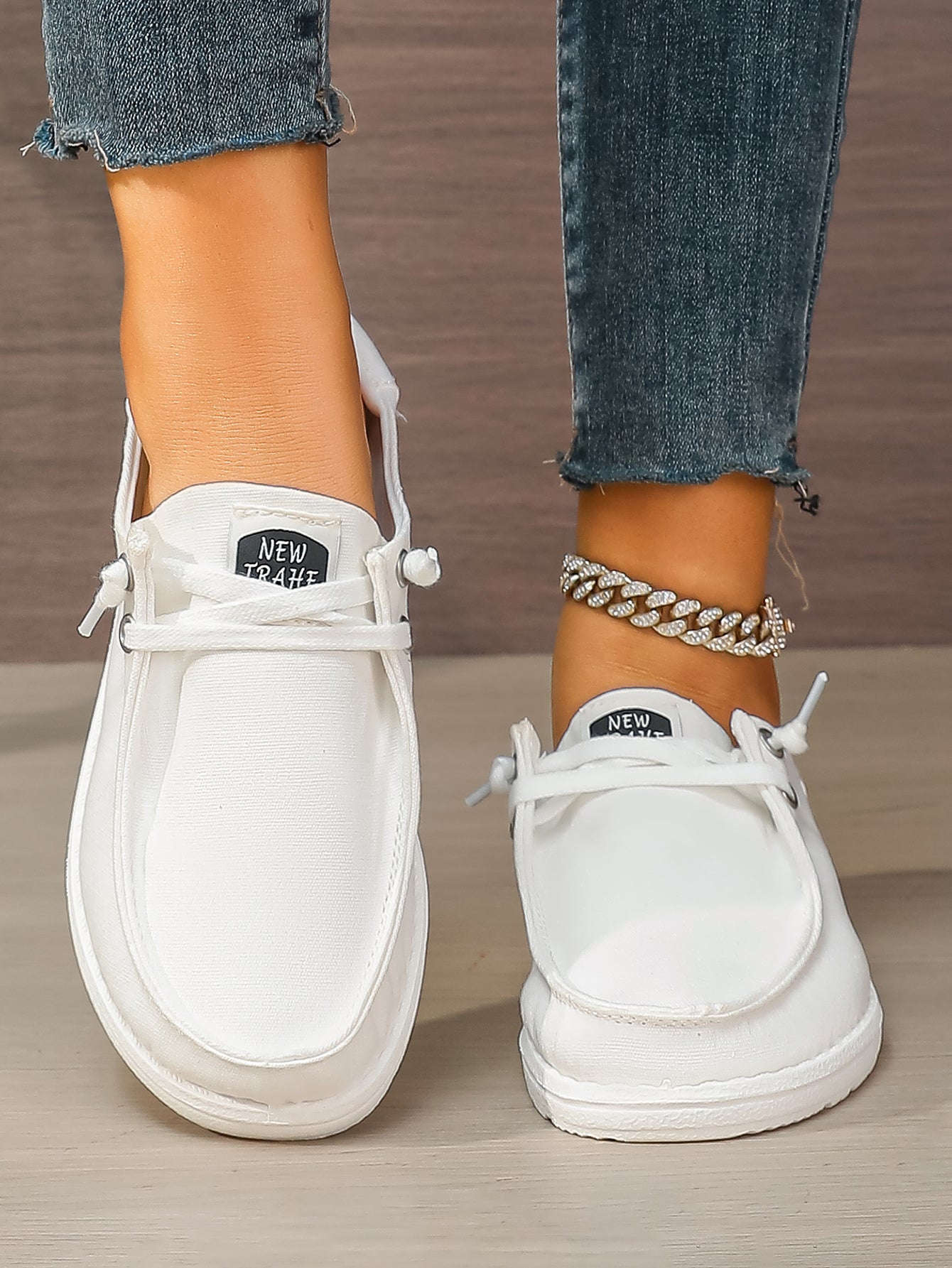 Women's White Casual Lace-Up Boat Shoes
