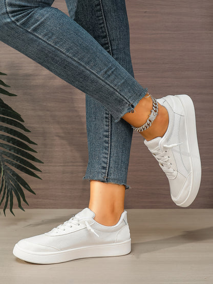 Women's White Lace-Up Casual Sneakers