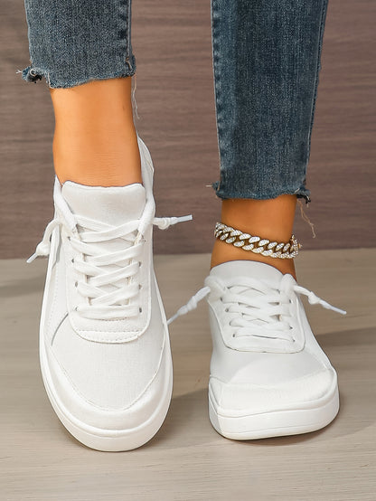 Women's White Lace-Up Casual Sneakers