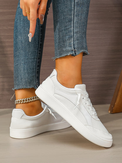 Women's White Lace-Up Casual Sneakers