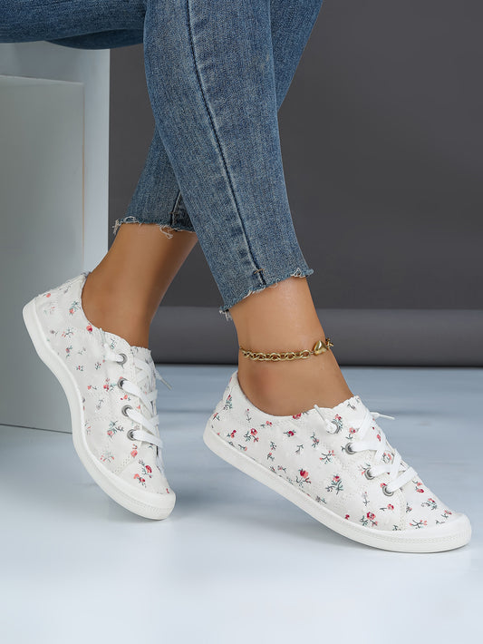 Women's Floral Print Low-Top Canvas Lace-Up Sneakers