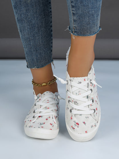 Women's Floral Print Low-Top Canvas Lace-Up Sneakers