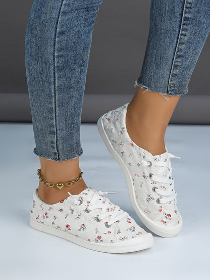 Women's Floral Print Low-Top Canvas Lace-Up Sneakers