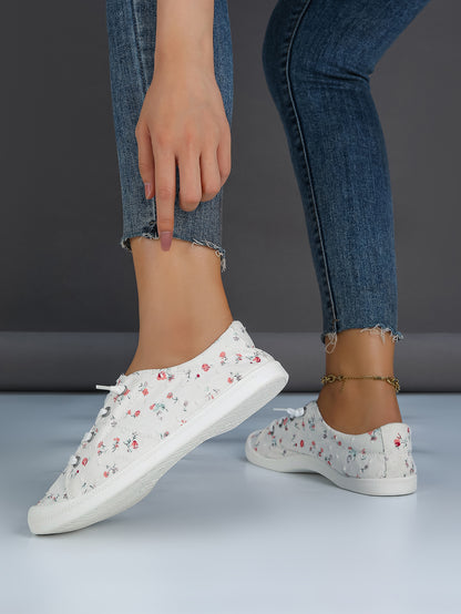 Women's Floral Print Low-Top Canvas Lace-Up Sneakers