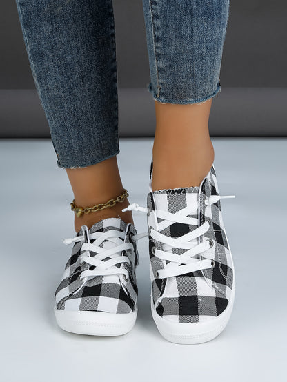 Women's Plaid Canvas Lace-Up Sneakers