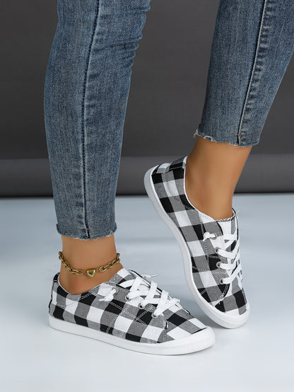 Women's Plaid Canvas Lace-Up Sneakers