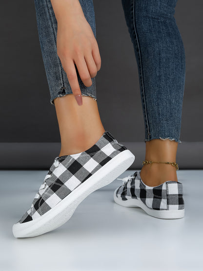 Women's Plaid Canvas Lace-Up Sneakers