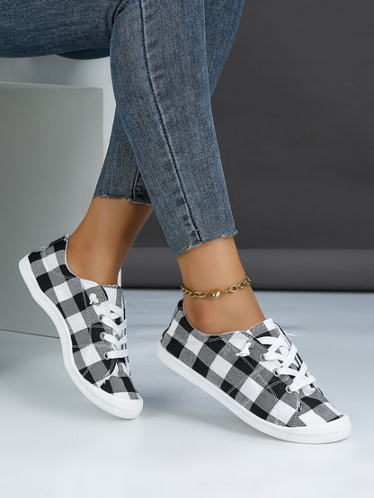 Women's Plaid Canvas Lace-Up Sneakers