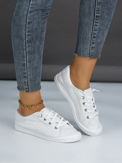 Women's White Low-Top Canvas Lace-Up Sneakers