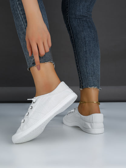 Women's White Low-Top Canvas Lace-Up Sneakers