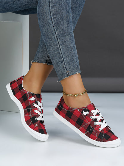 Women's Plaid Canvas Lace-Up Sneakers