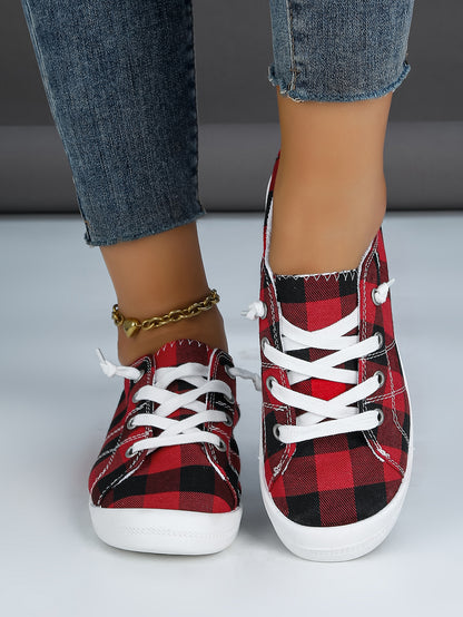 Women's Plaid Canvas Lace-Up Sneakers