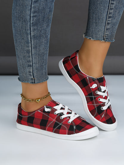 Women's Plaid Canvas Lace-Up Sneakers