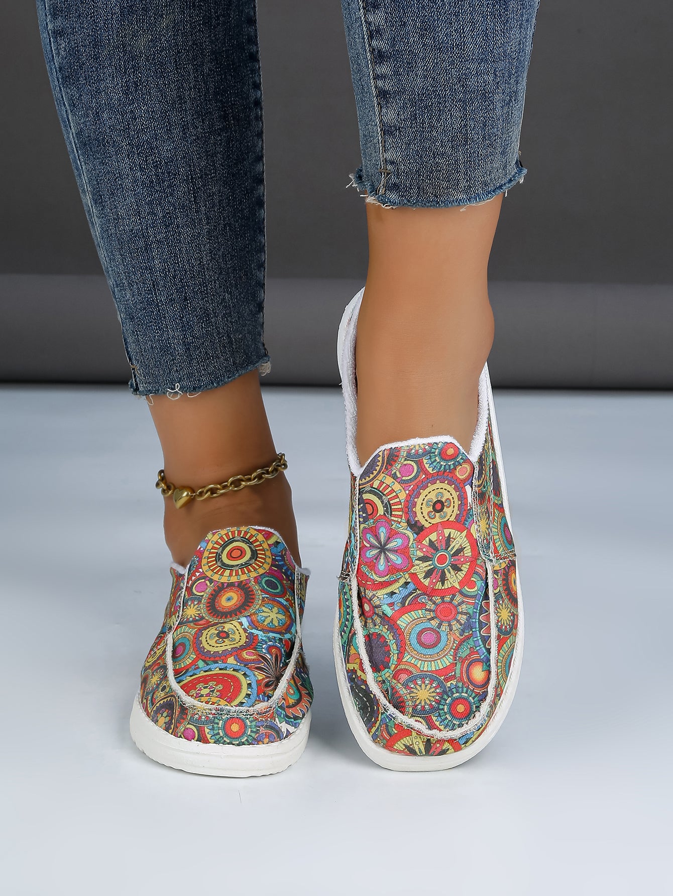 Women's Boho Print Slip-On Canvas Sneakers