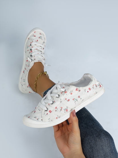 Women's Floral Print Low-Top Canvas Lace-Up Sneakers