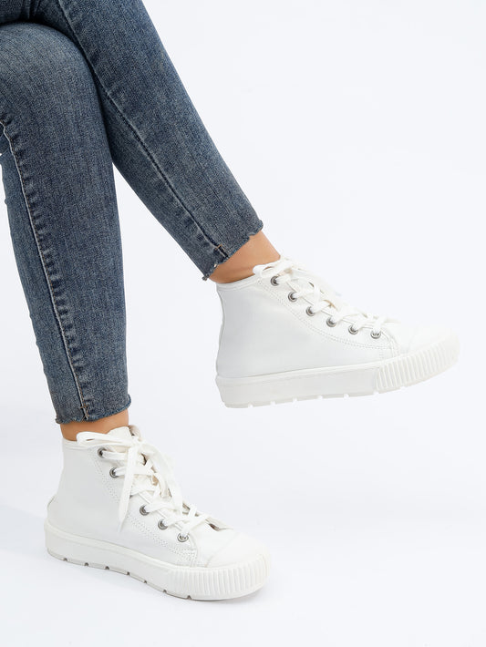 White High-Top Lace-Up Canvas Sneakers