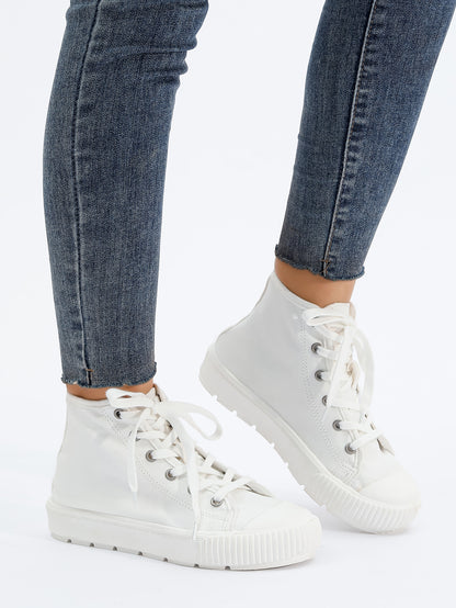 White High-Top Lace-Up Canvas Sneakers