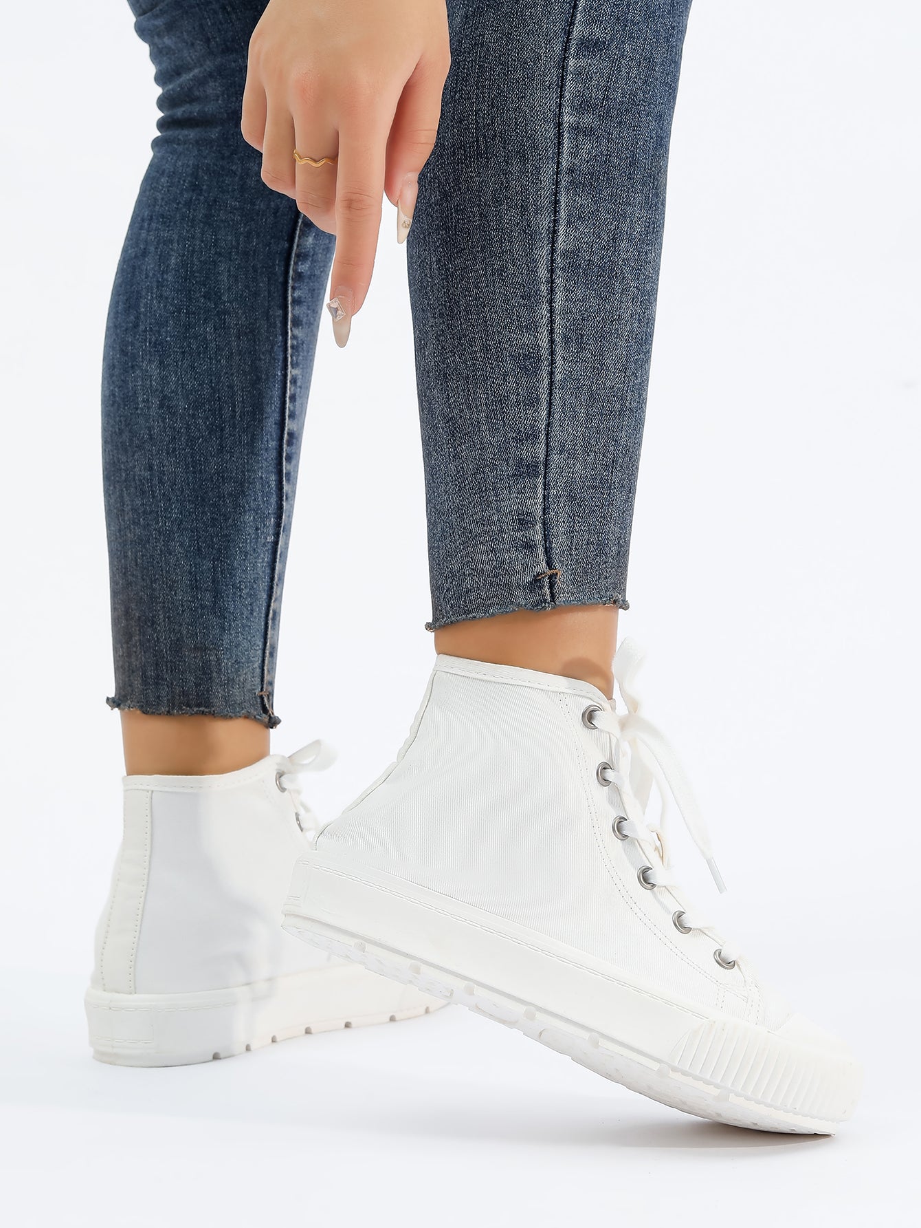 White High-Top Lace-Up Canvas Sneakers