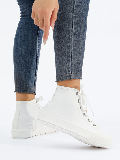 White High-Top Lace-Up Canvas Sneakers