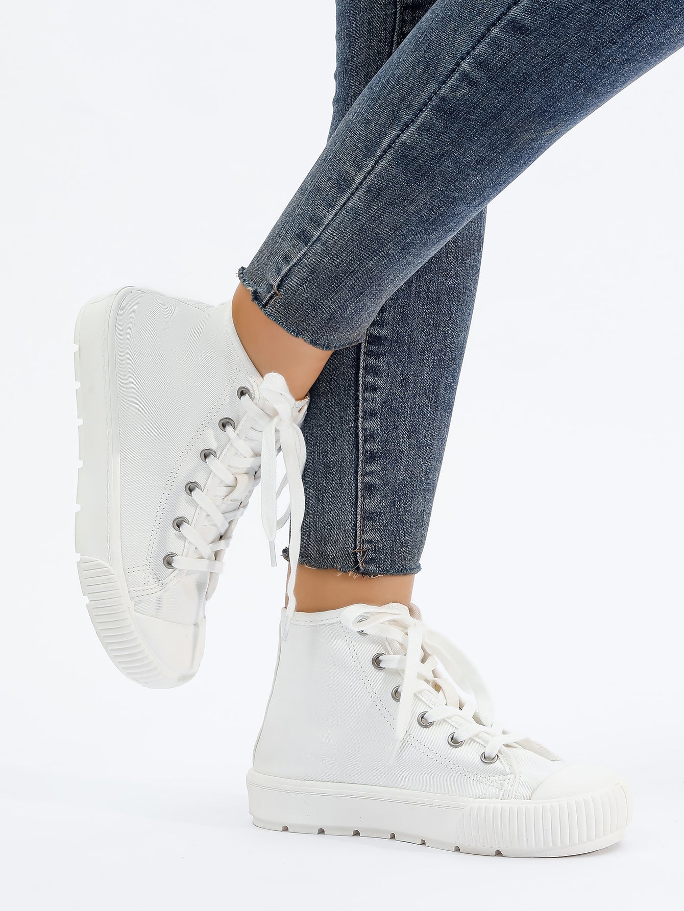 White High-Top Lace-Up Canvas Sneakers