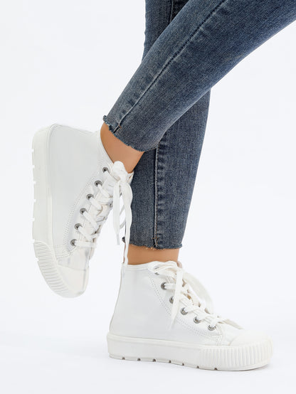 White High-Top Lace-Up Canvas Sneakers