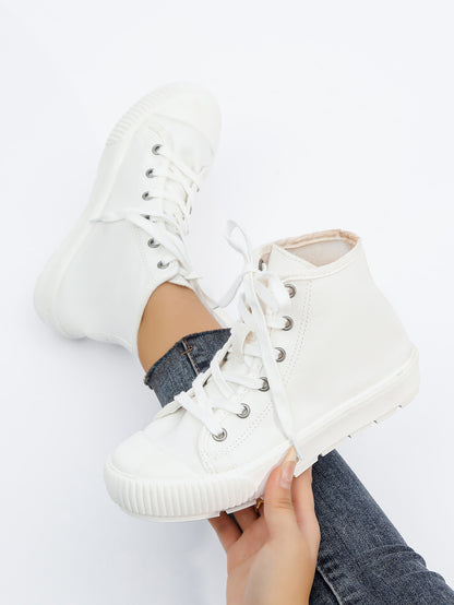 White High-Top Lace-Up Canvas Sneakers