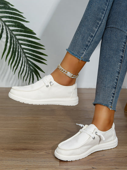 Women's White Canvas Lace-Up Loafer Sneakers