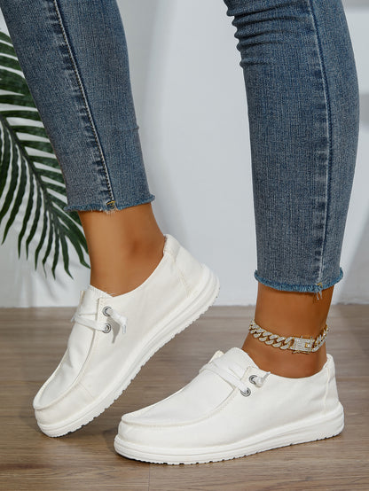 Women's White Canvas Lace-Up Loafer Sneakers