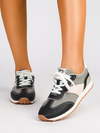 Women's Retro Color Block Lace-Up Running Sneakers