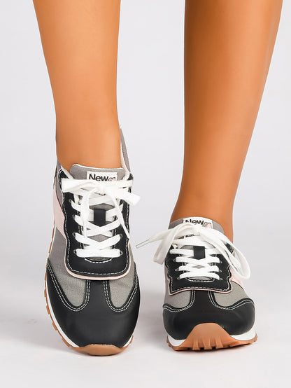 Women's Retro Color Block Lace-Up Running Sneakers