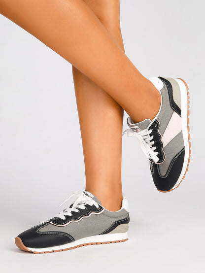 Women's Retro Color Block Lace-Up Running Sneakers