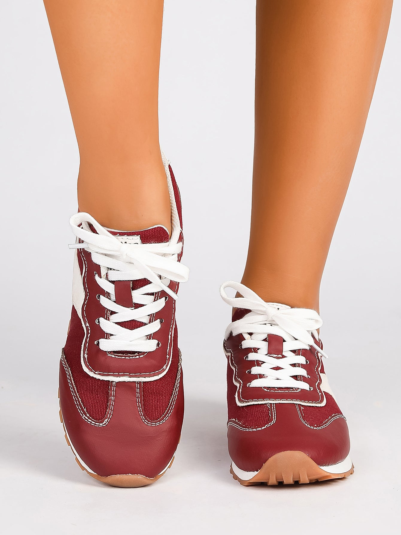 Women's Retro Color Block Lace-Up Running Sneakers